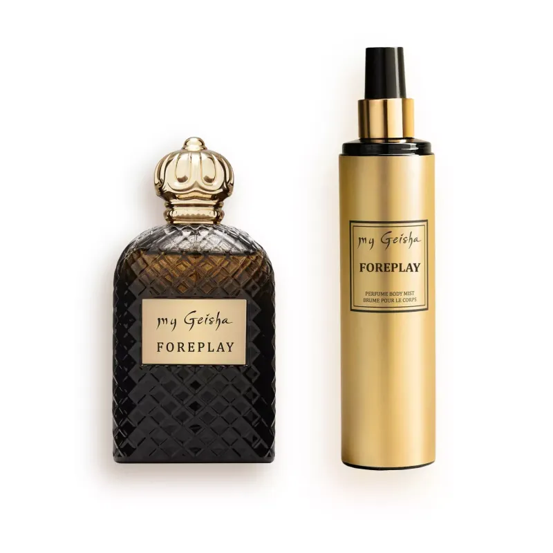 my Geisha Foreplay Extrait de Parfum collection featuring 100ml parfum and half priced 250ml body mist
