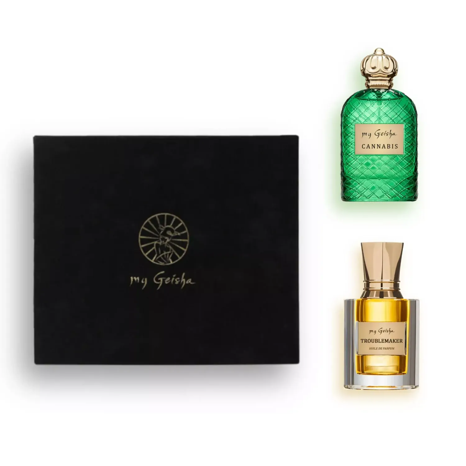 my Geisha Free Love Set featuring Cannabis Extract de Parfum (100 ml) and Troublemaker Huile de Parfum Premium (14 ml)