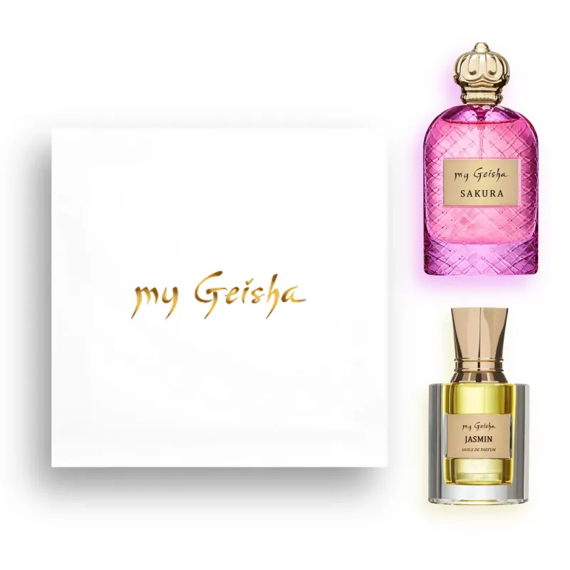 my Geisha Flower Dance Set featuring Sakura Extrait de Parfum 100ml and Jasmine Huile de Parfum Premium Edition 14ml