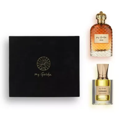 my GeishaMagic Forest Fragrance Set featuring Oud Extrait de Parfum 100ml and Cannabis Huile de Parfum Premium Edition 14ml