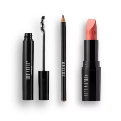 Lord &amp; Berry Lip &amp; Lash Ritual trio featuring Ultimate Lip Liner Tanned Nude, Prodigious False Lash Mascara, and Jamais Sheer