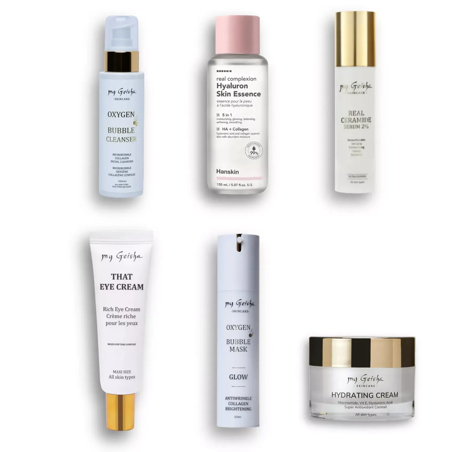 my Geisha Oxygen + Ceramide and Hyaluron Ritual Gift Set featuring six luxury skincare products