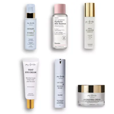 my Geisha Oxygen + Ceramide and Hyaluron Ritual Gift Set featuring six luxury skincare products