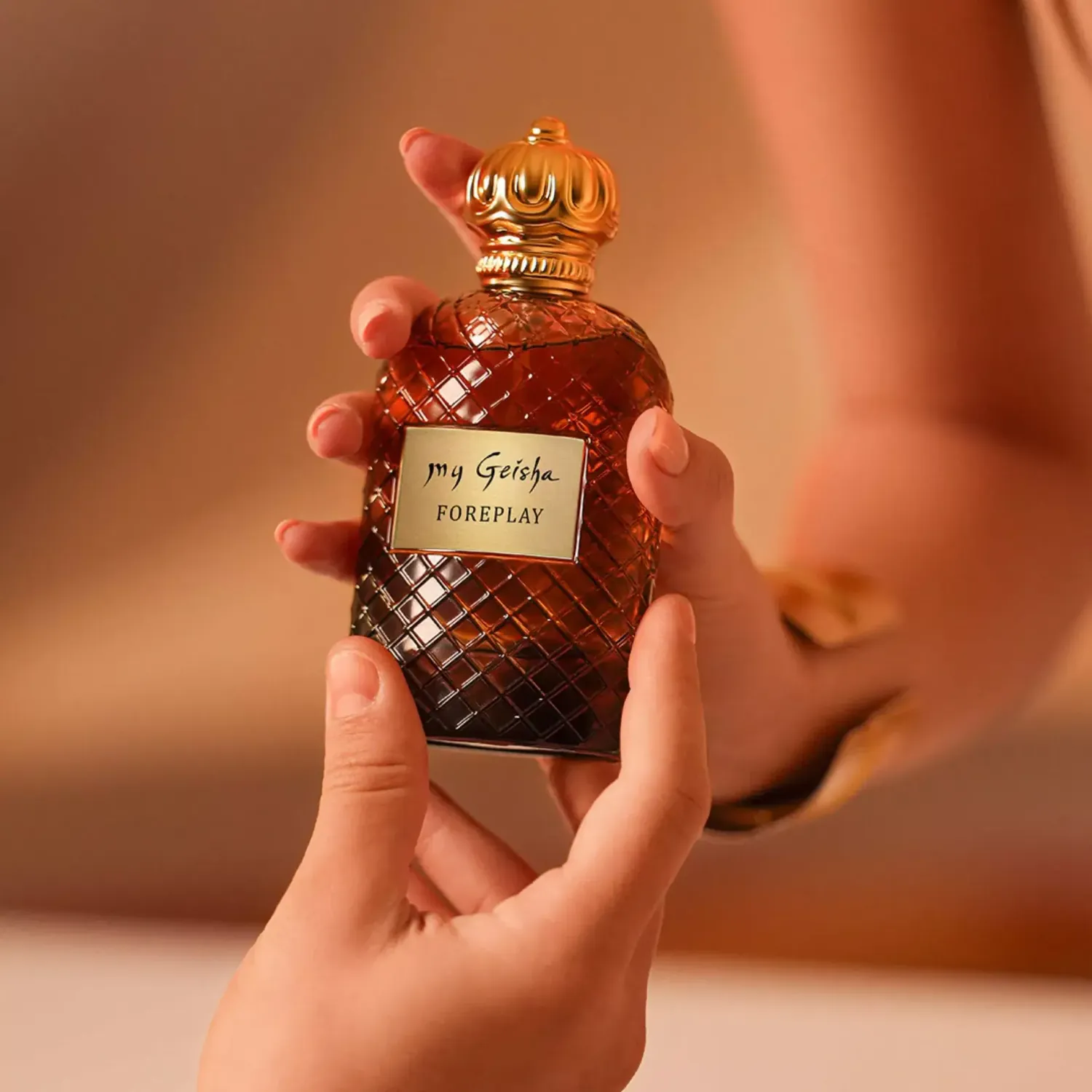 my Geisha Foreplay Extrait de Parfum with musk, amber, rose and honey notes