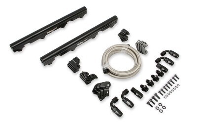 Billet Fuel Rail Kit for LS Truck Intake

Includes billet fuel rails, brackets, (4) -6 to 3/4-16 O-ring adapters, (6') braided hose, (4) 90º and (2) straight -6 hose ends, and mounting hardware.