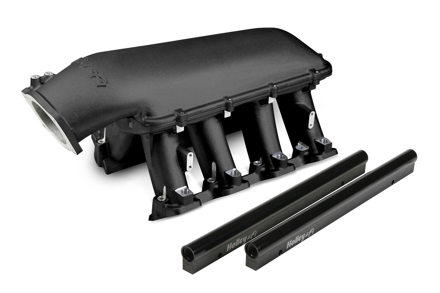Holley Hi-Ram Intake - GM LS3/L92 - Black  EFI Hi-Ram Intake for 1 x 105mm GM LS3/L92 Throttle Body - Longitudinal Mount Plenum Top
