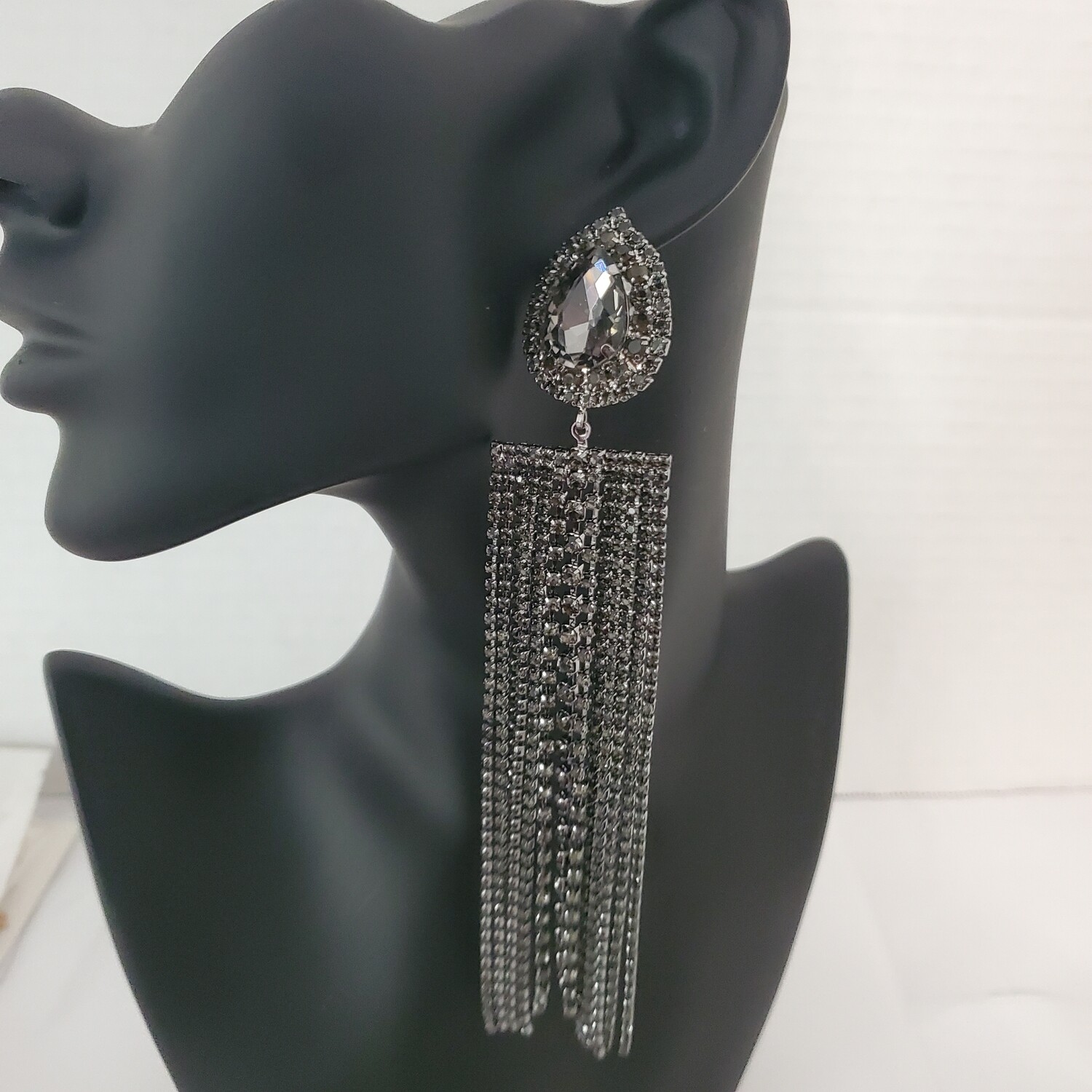 Black Rhinestone Long Tassel Drop Earrings Bohemian Chandelier Dangle Earrings For Women and Girls 