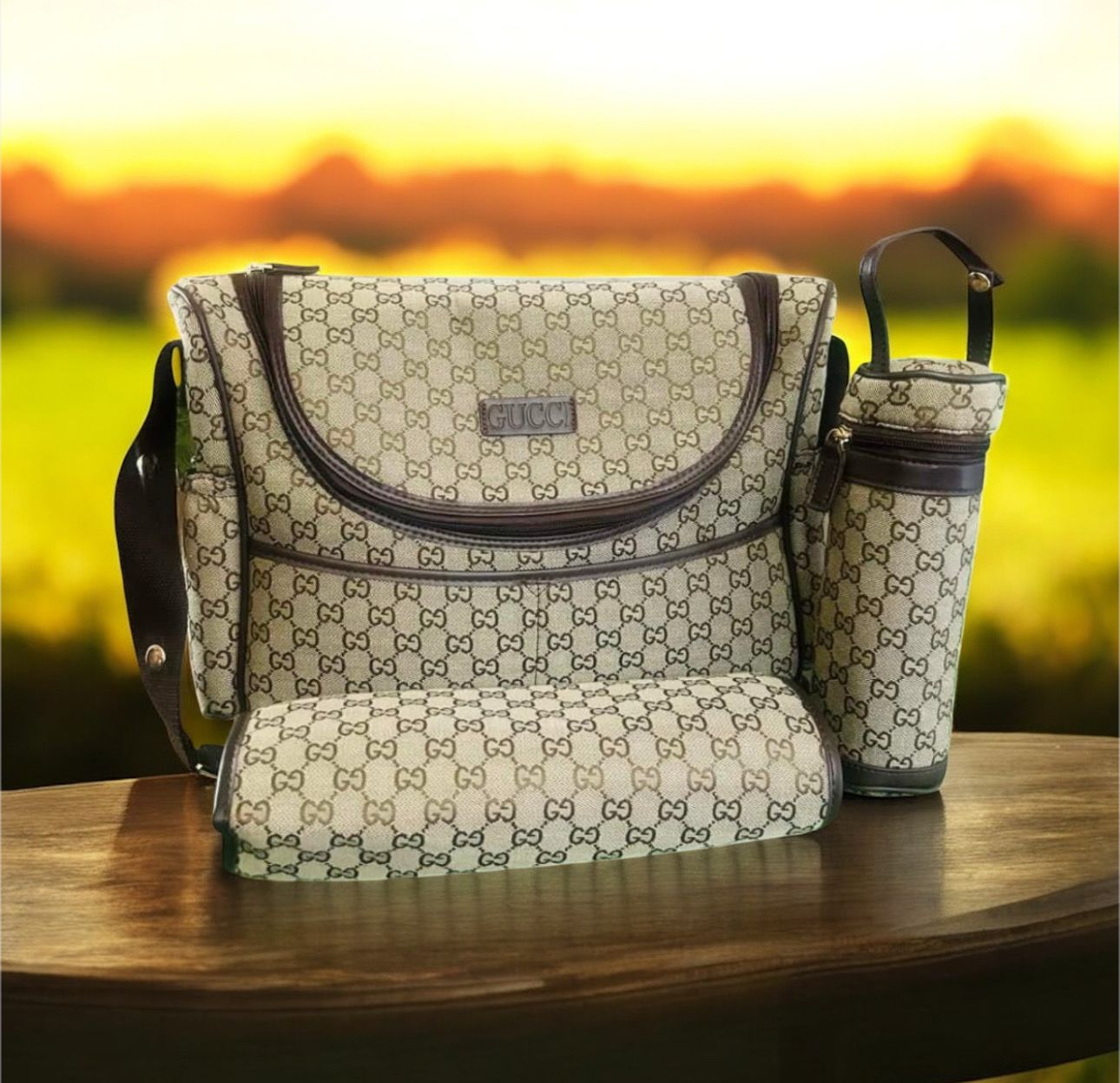 Gg Brown Diaper Bag