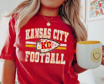 Distressed KC Football Red Tee