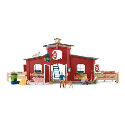 Farm World - Large Red Barn with Animals and Accessories