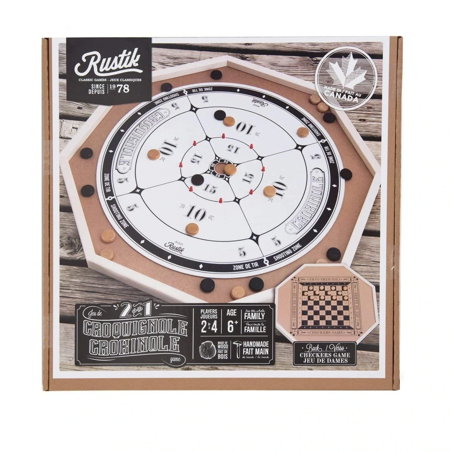 Rustik - Crokinole Deluxe (2 in 1) Checkers