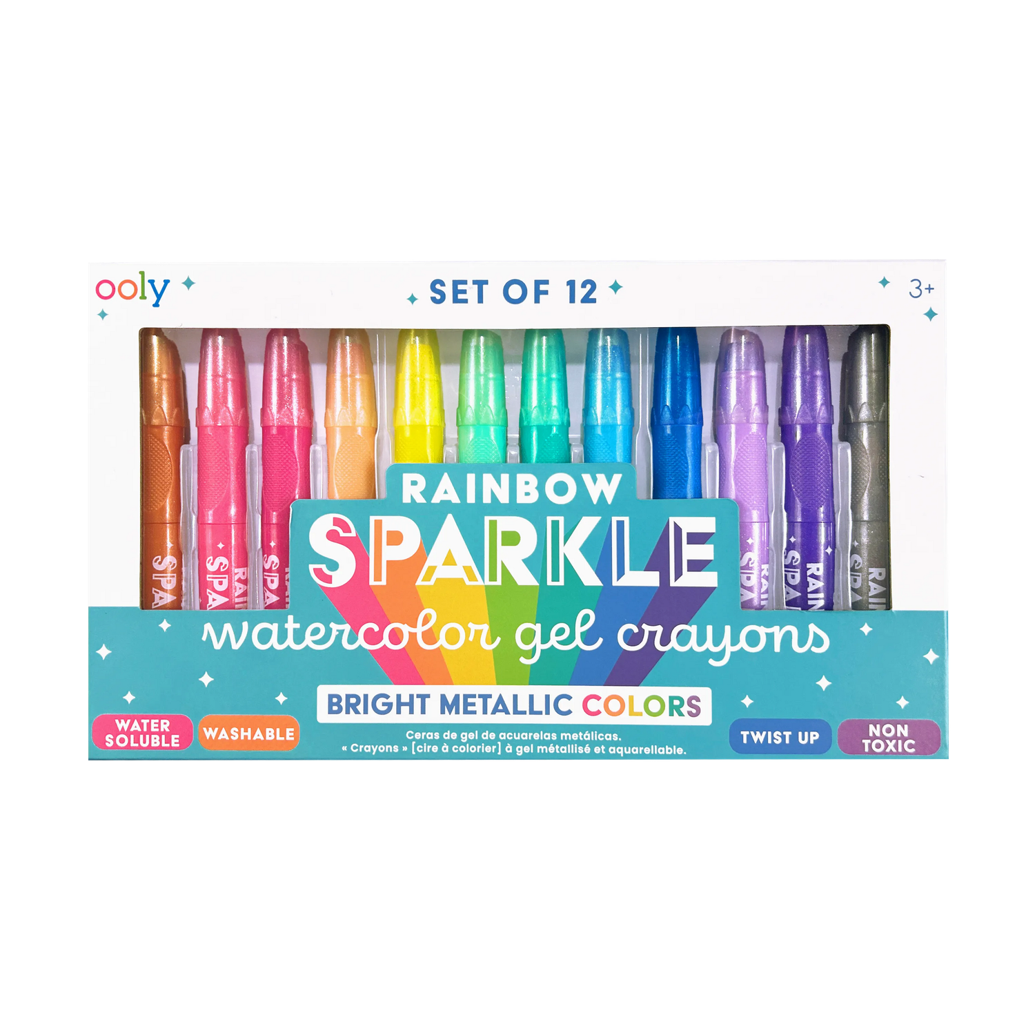 Rainbow Sparkle Metallic Watercolour Gel Crayons, 12pk