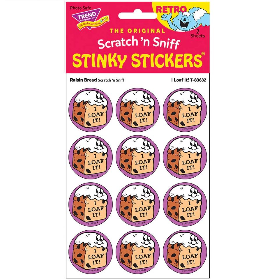 Scratch &#39;N Sniff Stinky Stickers - I Loaf It, Raisin Bread