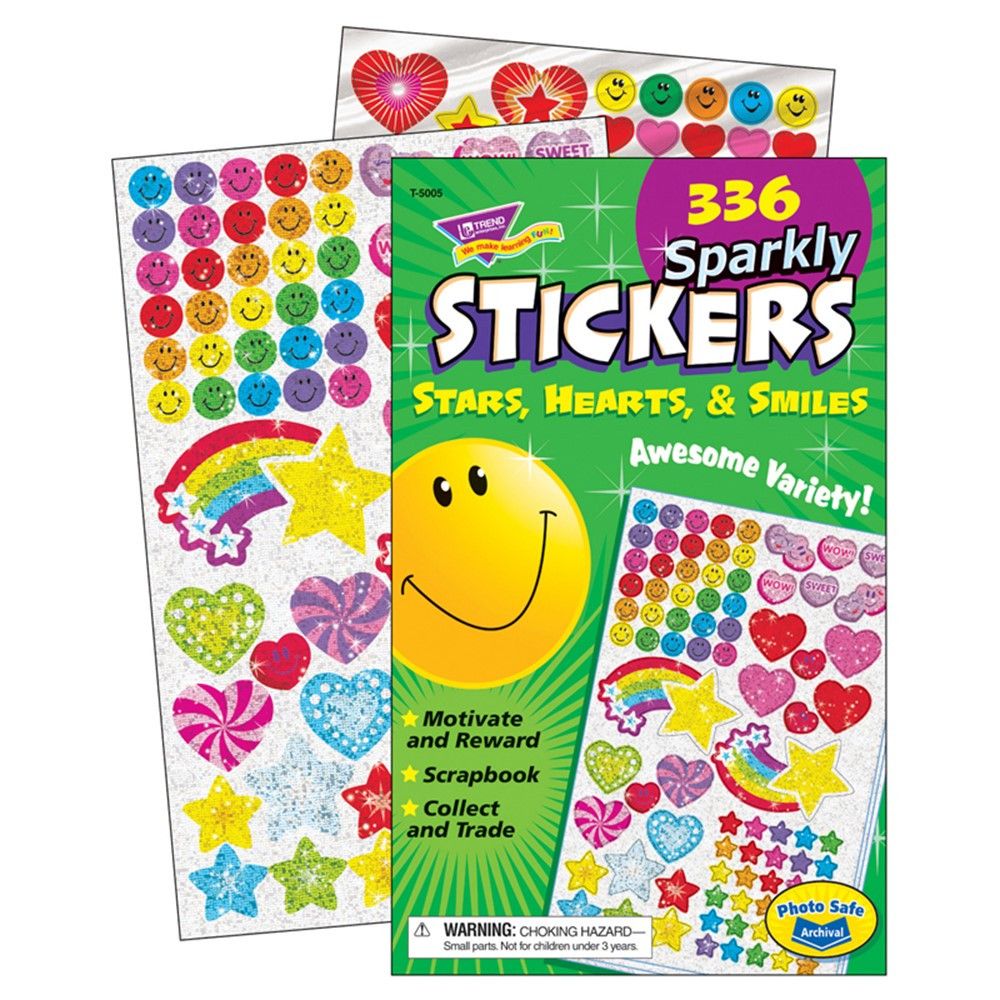Sparkly 336 Sticker Pad - Stars, Hearts, and Smiles