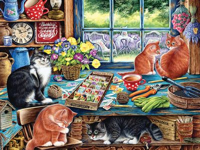 35pc: Tray Puzzle - Garden Shed Cats