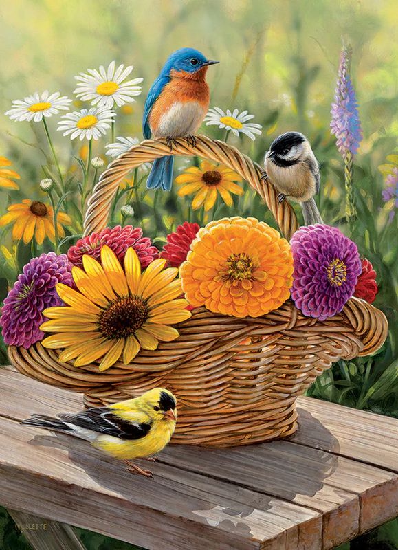 35pc: Tray Puzzle - Bluebird and Bouquet
