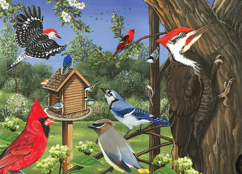 35pc: Tray Puzzle - Around The Birdfeeder