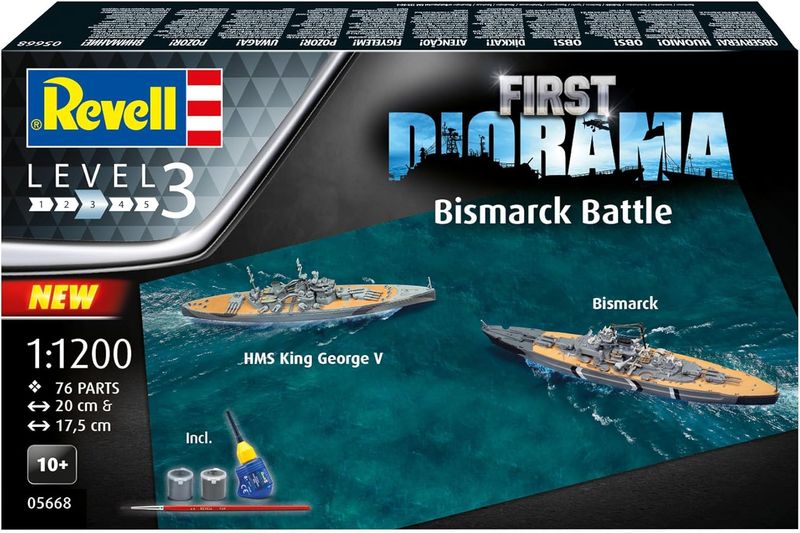 Revell - 1/1200 German Bismarch &amp; HMS King George V Battleships Diorama Set w/ paint and glue