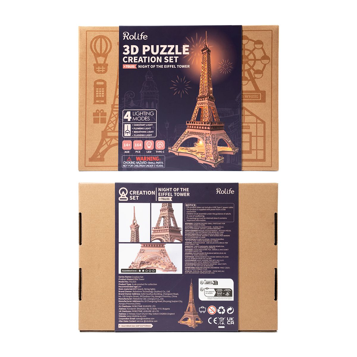 Rolife - Night of the Eiffel Tower 3D - Wooden Puzzle