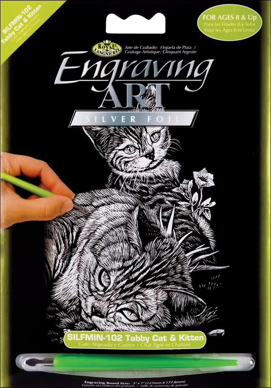Engraving Art -Holographic Mini Tabby Cat &amp; Kitten