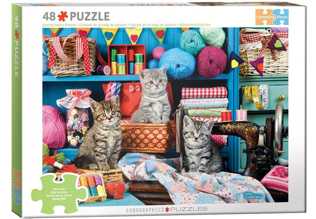 48pc Connecting Pieces: Sewing Room Kittens