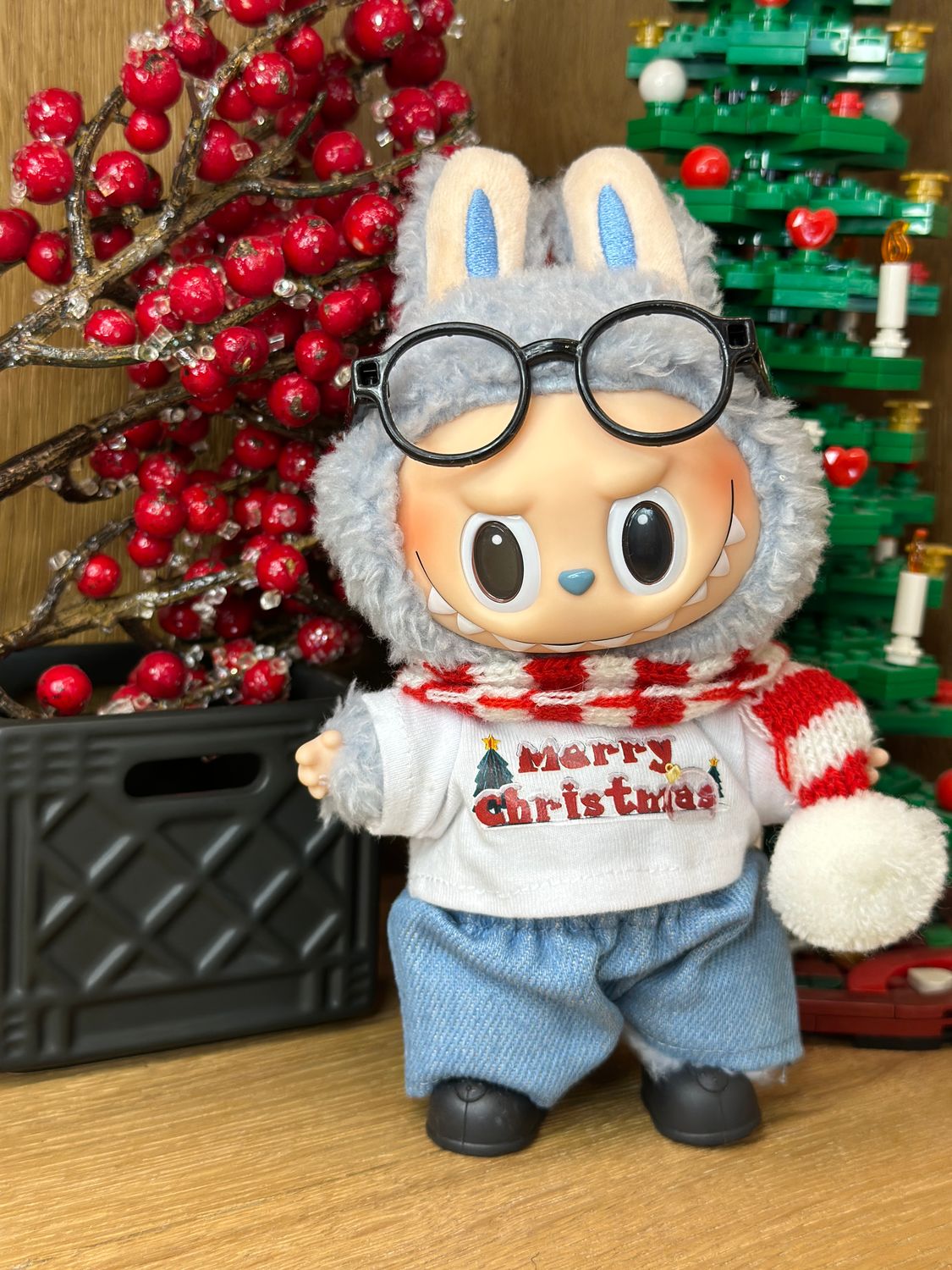 Labubu Fashion - Christmas, Merry Denim, Color: White Shirt