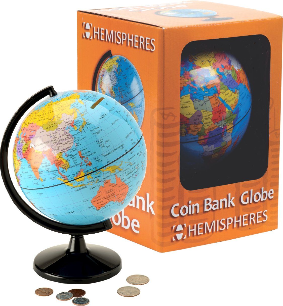 Coin Bank Globe Hemispheres