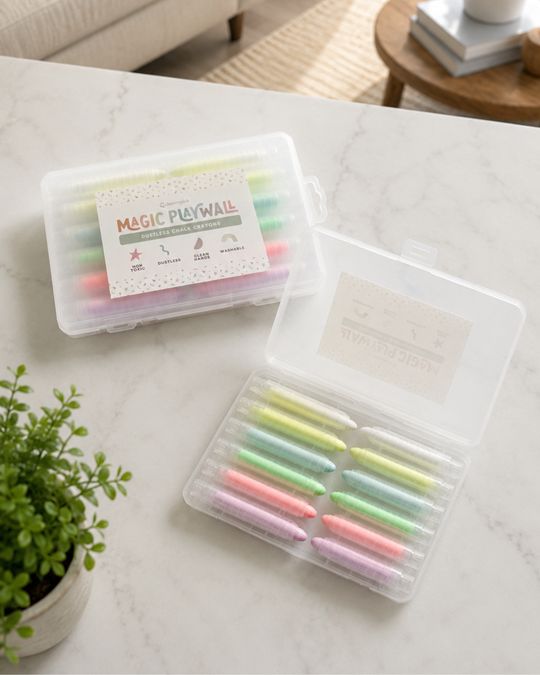 Dustless Chalk Crayons + Magnetic Holder Bundle for Magic Playwall - White