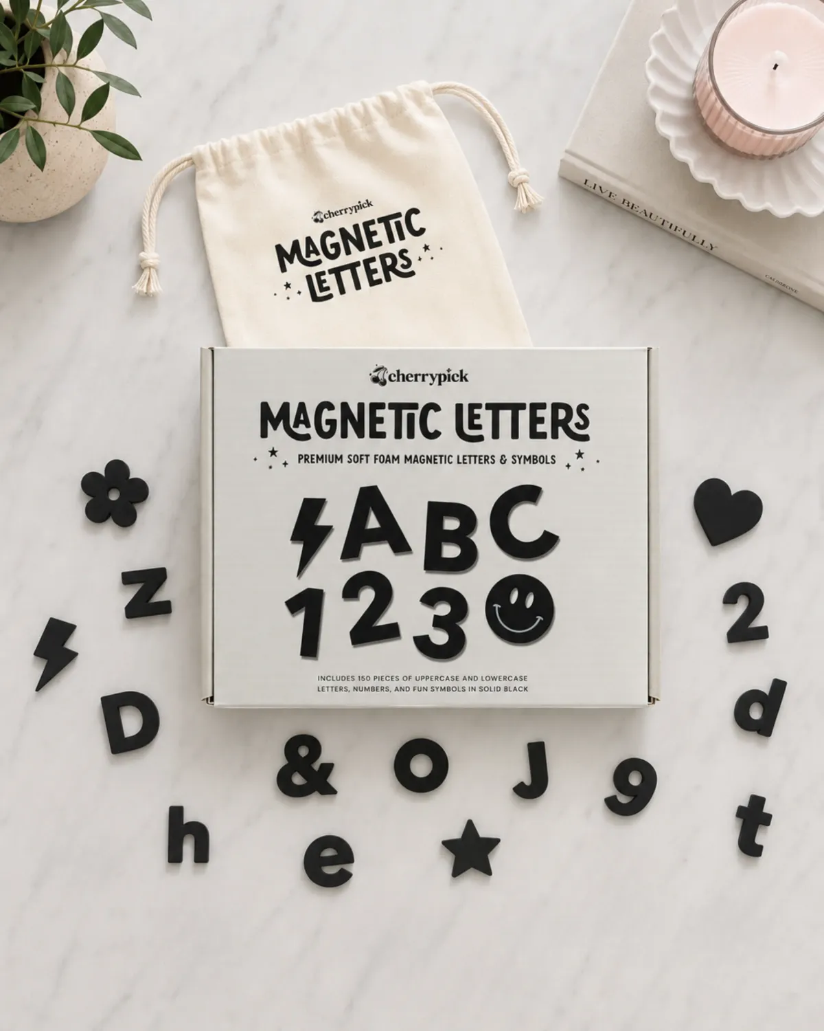 Soft Foam Magnetic Letters &amp; Symbols 150pc - Solid Black
