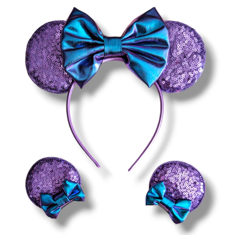 Sequin Ear Headband and Hair Clips - Purple