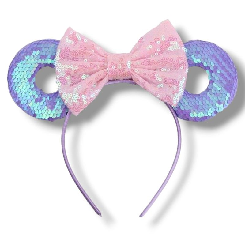 Sequin Donut Headband - Purple with Pink bow