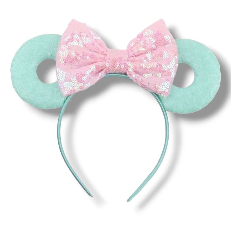 Sequin Donut Headband - Mint with Pink bow