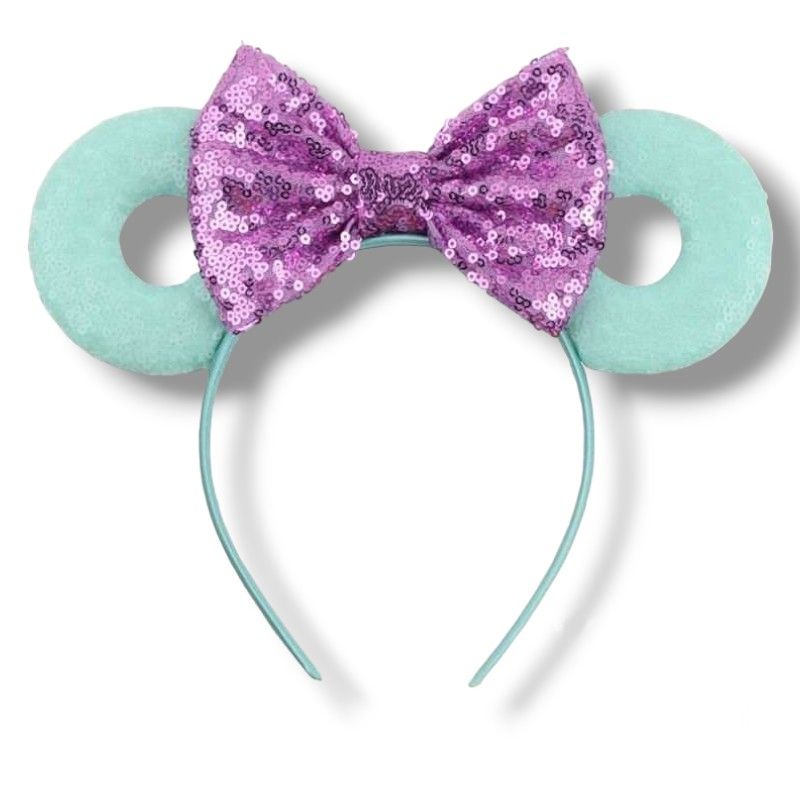 Sequin Donut Headband - Mint with Violet bow