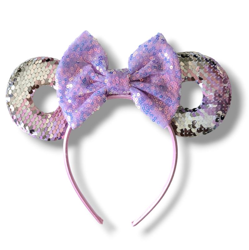 Sequin Donut Headband - Silver with Lavender Bow