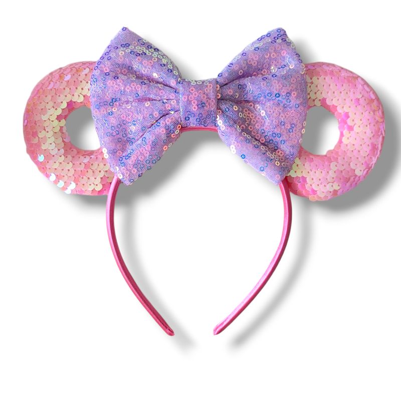 Sequin Donut Headband - Pink with Lavender Bow