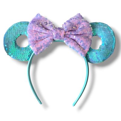 Sequin Donut Headband - Aqua with Lavender Bow