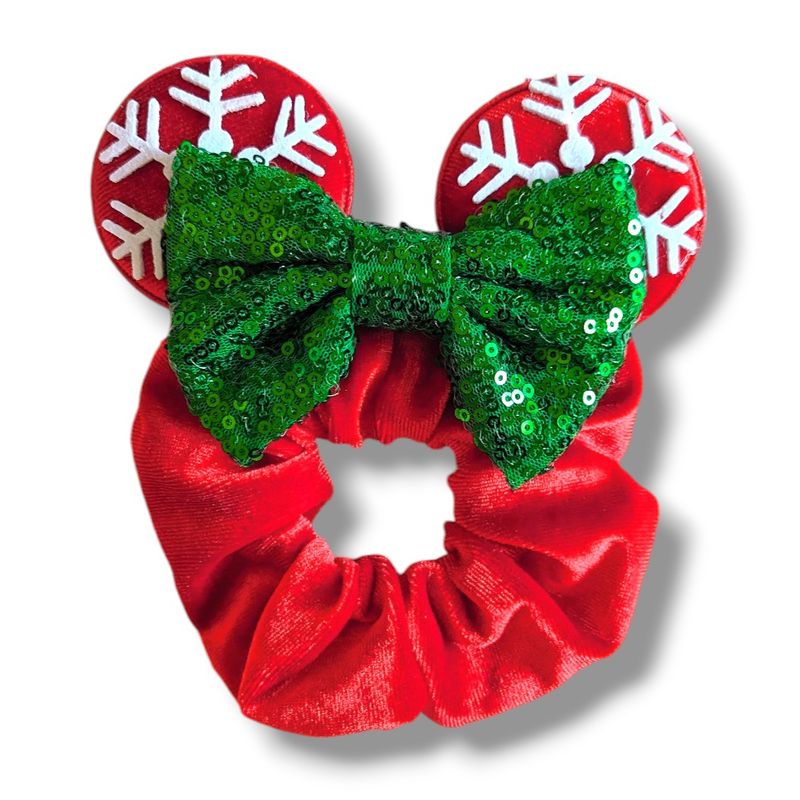 Christmas Mouse Ear Scrunchie - Snowflakes