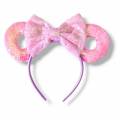 Sequin Donut Headband - Pink with Pink Bow