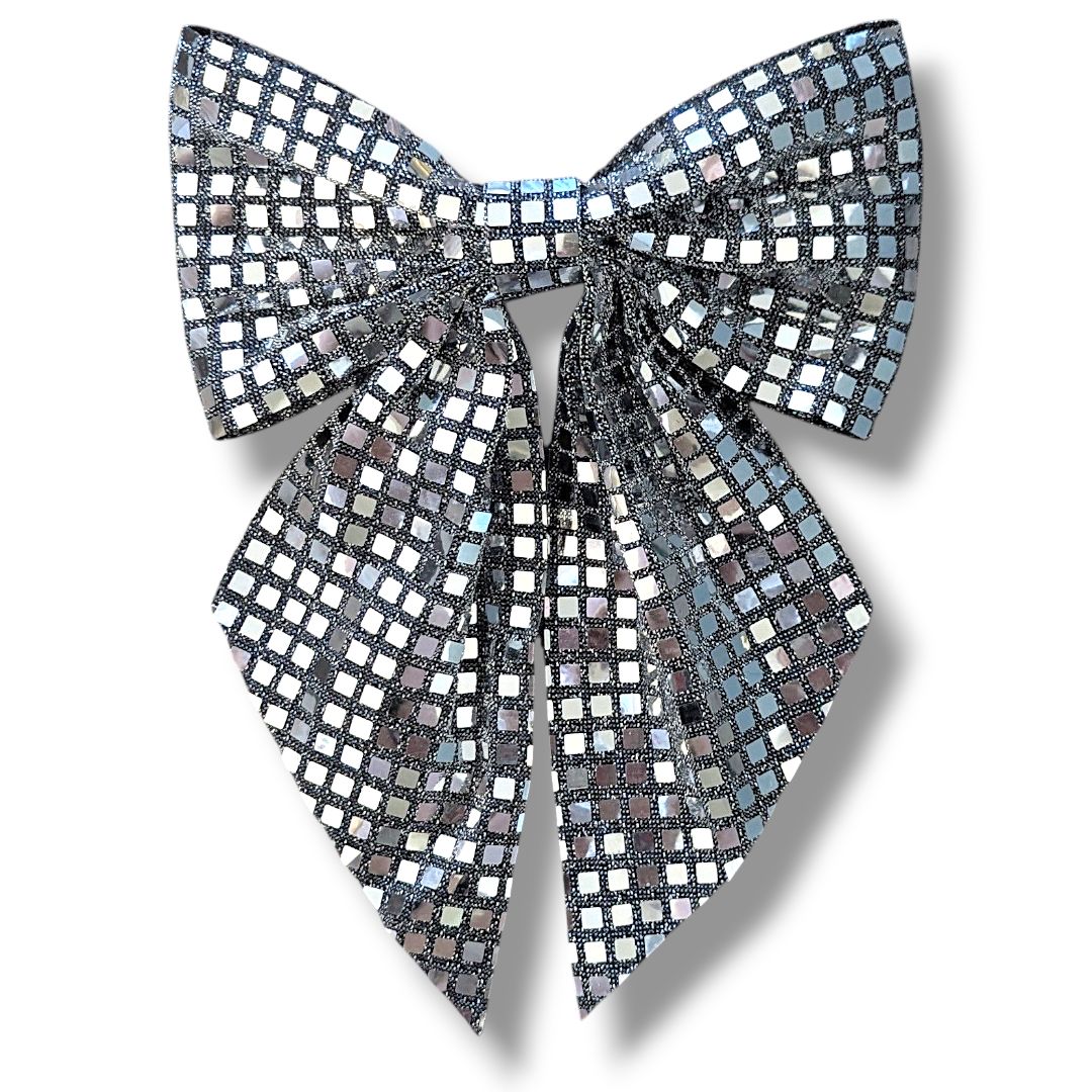 Large Christmas Hair Bow - Silver