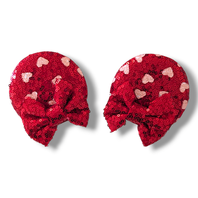 Piggy tail Bow Hair Clips - Red Hearts