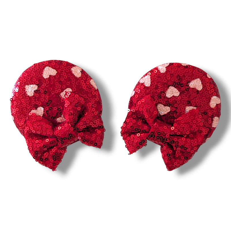 Piggy tail Bow Hair Clips - Red Hearts