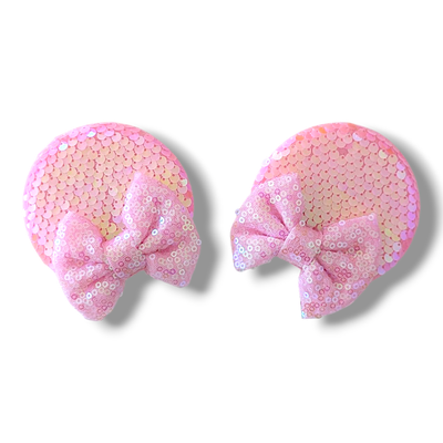 Piggy tail Bow Hair Clips - Pink Pearl