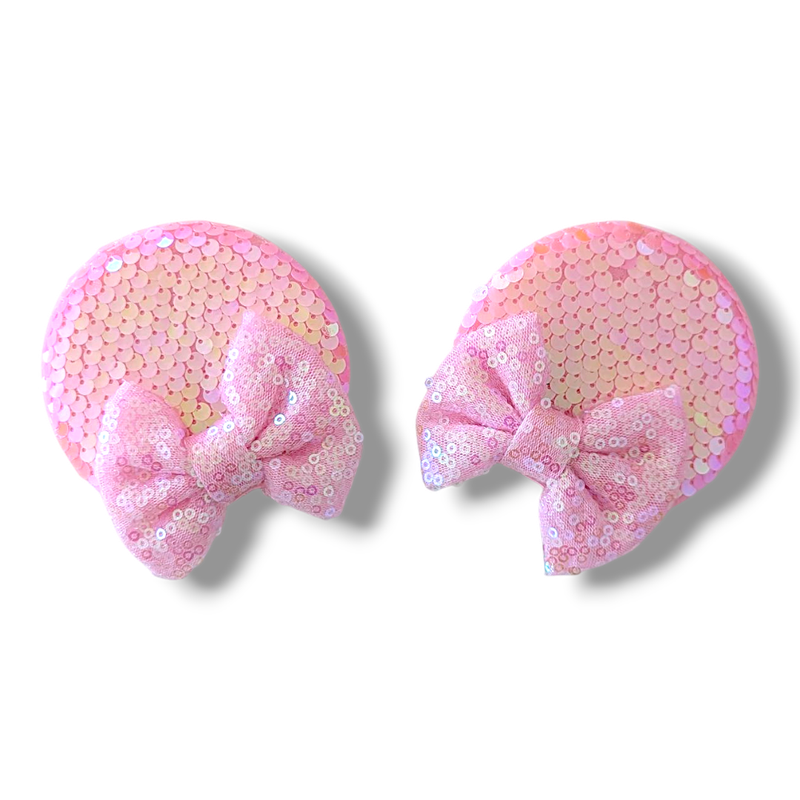 Piggy tail Bow Hair Clips - Pink Pearl