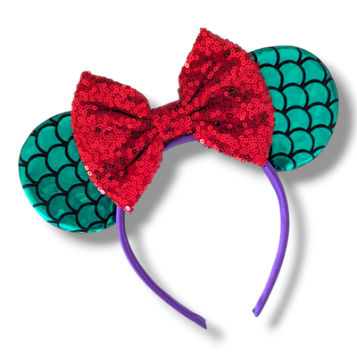Sequin Bow Headband - Red Mermaid