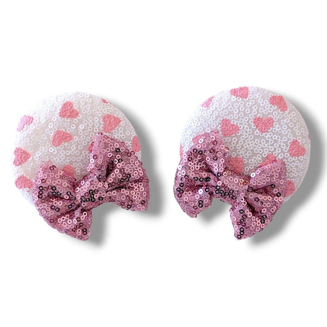 Piggy tail Bow Hair Clips - Pink Hearts