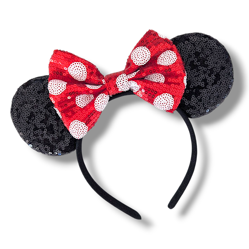 Sequin Bow Headband - Red Dots