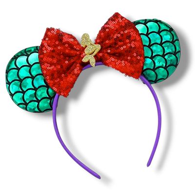 Sequin Bow Headband - Red Mermaid