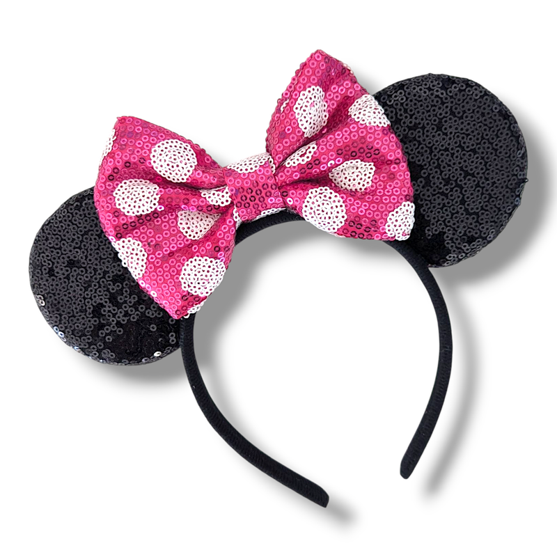 Sequin Bow Headband - Pink Dots