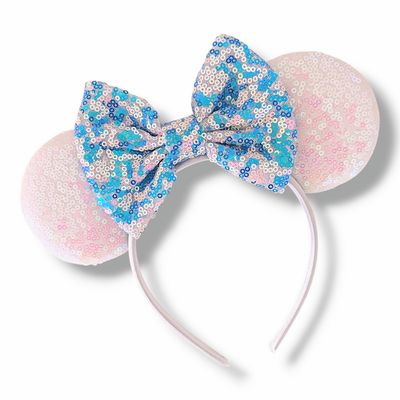 Sequin Bow Headband - Blue Frosty