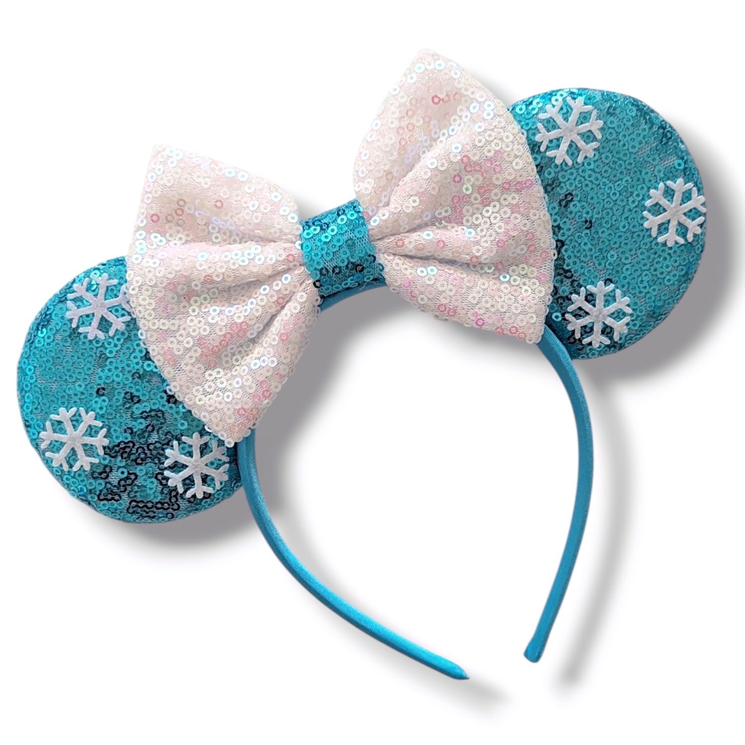 Sequin Bow Headband - Blue Frosty Snowflakes